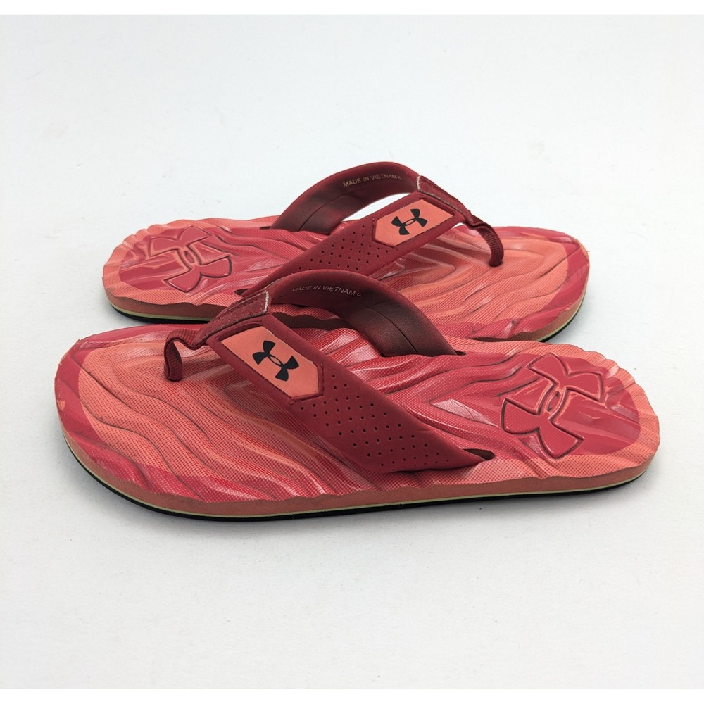 Womens Under Armour Marathon Key Red Thong Slip On Flip Flop Sandals Size 6